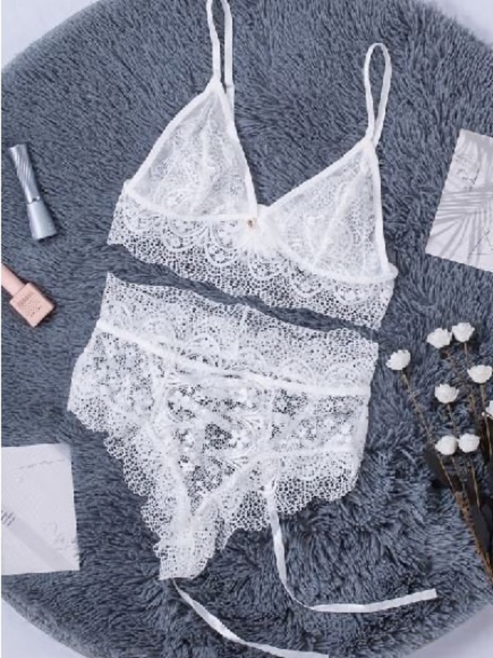 Lace Bralette and Brief Set - White